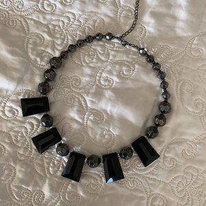 Vintage Black Chunky Necklace with Rhinestones